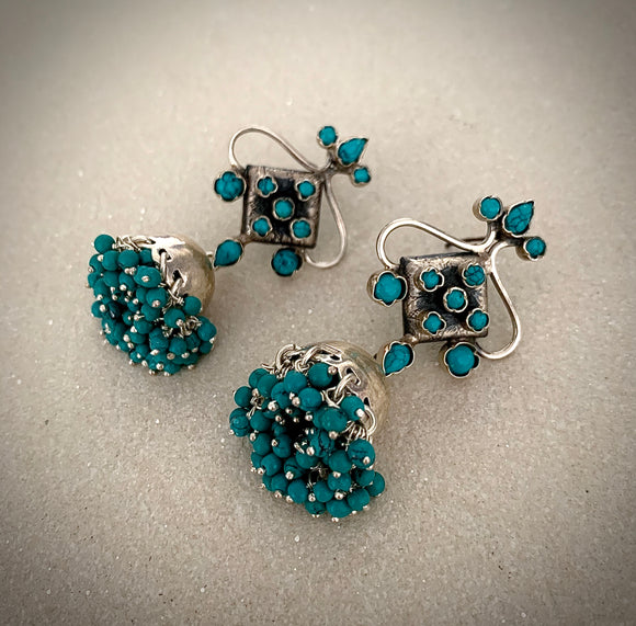 Trendy turquoise Square Jhumkie drops