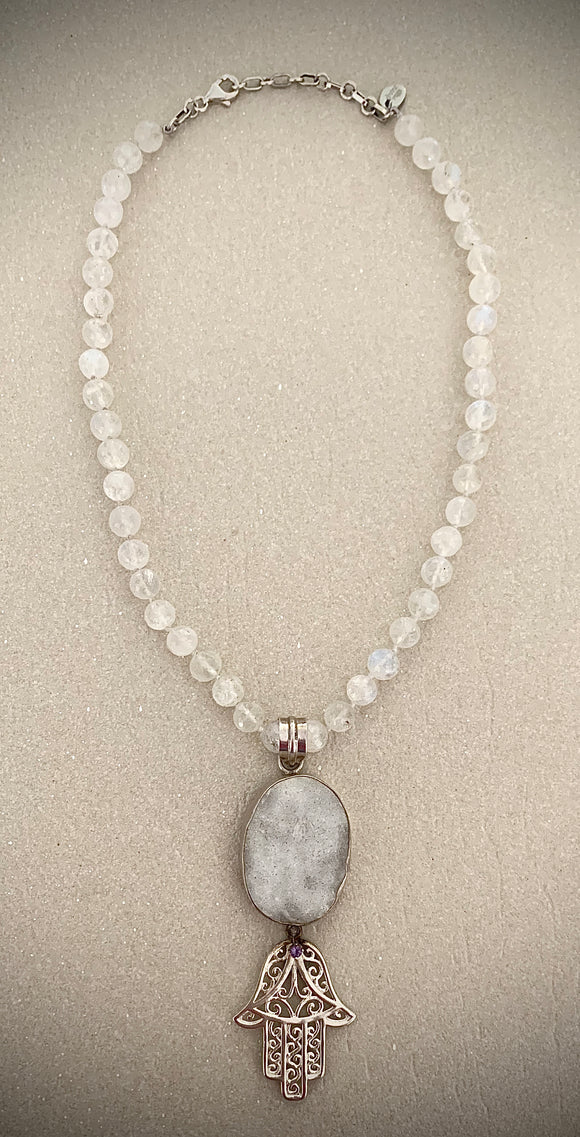 Stonned Moonstone Hamsa necklace